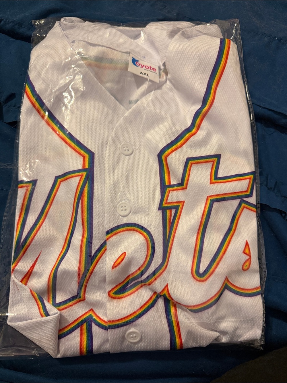 NY Mets Pride Night Rainbow-Trim Baseball Jersey